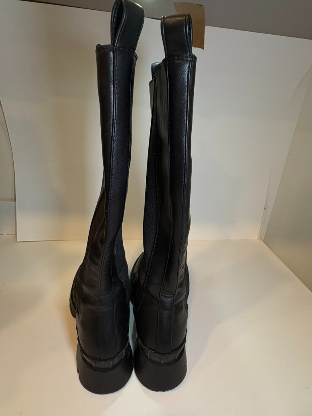 KURU Black Knee High Chunky Lug Sole Stretch Boots Women's Size 8 Edgy Platform - Picture 8 of 14